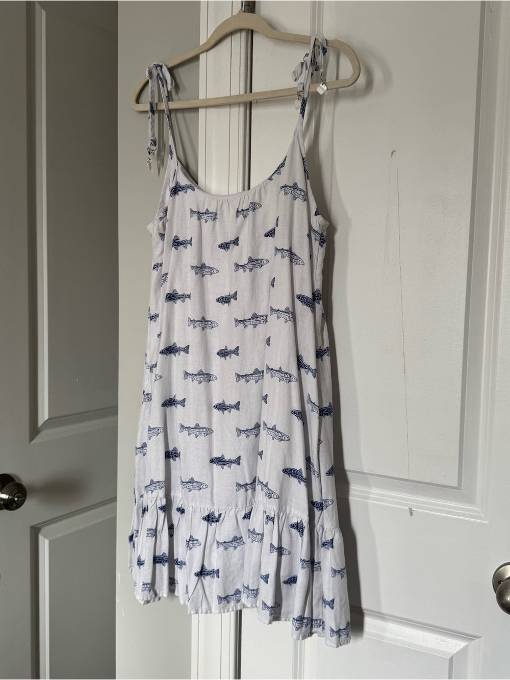 White & Navy Fish Print Dress